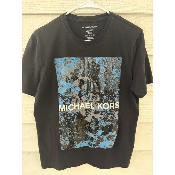 Michael Kors Other - Michael Kors Graphic Logo T-Shirt Black Blue Paint Print Medium 100% Cotton